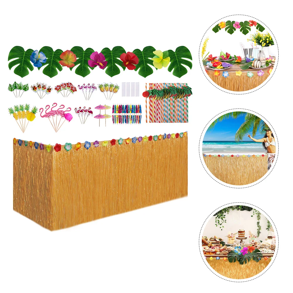 

Hawaiian Umbrellas Fruit Straws Decors Monstera Leaf Themed Party Decorations Birthday Wooden Luau Adults