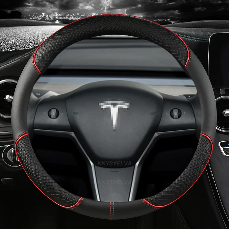

Microfiber Leather Car Steering Wheel Cover Non-Slip For Tesla Model 3 2016 2017 2018 2019 2020 Auto Accessories