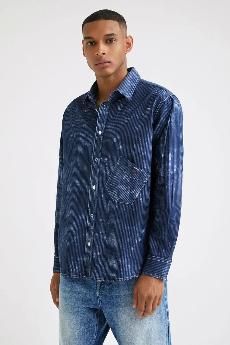 

2022 new Spanish desigual fashion Sandwashed striped men's shirt shirts
