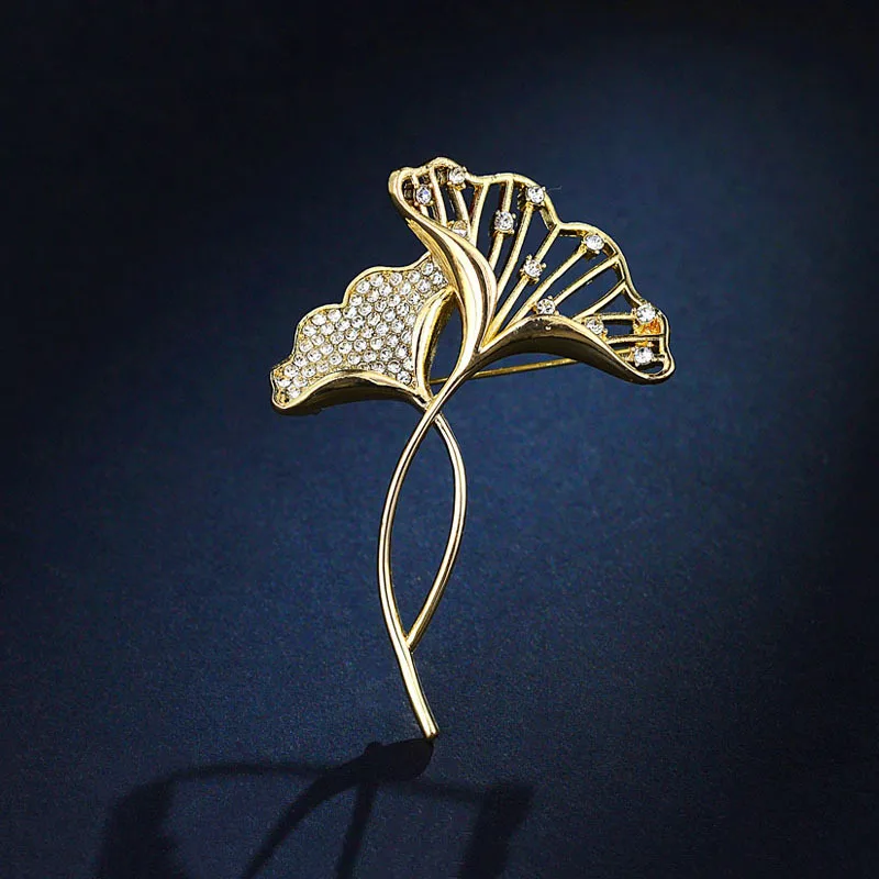 

Double Ginkgo Leaf Shape Brooch With Full Of Shiny Zircon Crystal Brooch Jewelry Scarf Badge BreastPin For Women Banquet