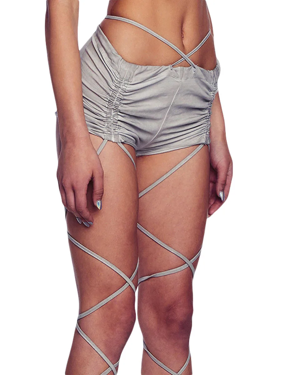 

Achlibe Short d été décontracté avec cordon de serrage pour femme Gris froncé gris M