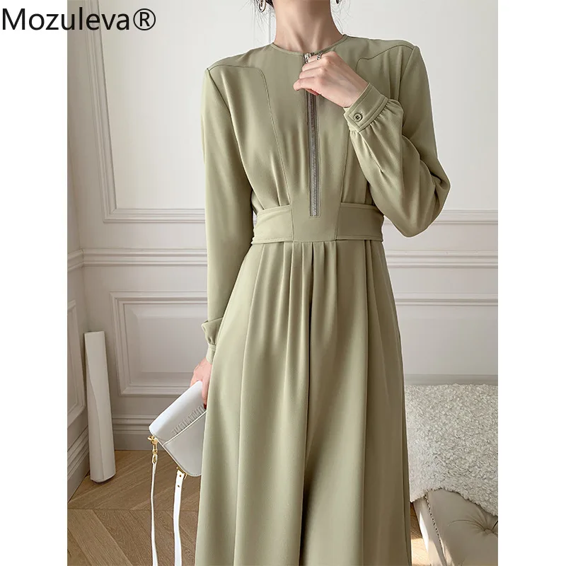 

Женское винтажное платье-трапеция с круглым вырезом и молнией на талии