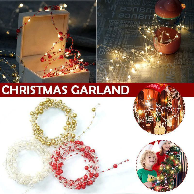 

Berry Beaded Garland Festive Lamps Garland Chain Bead Branch String Light Merry Christmas Decorations For Home Party Gifts