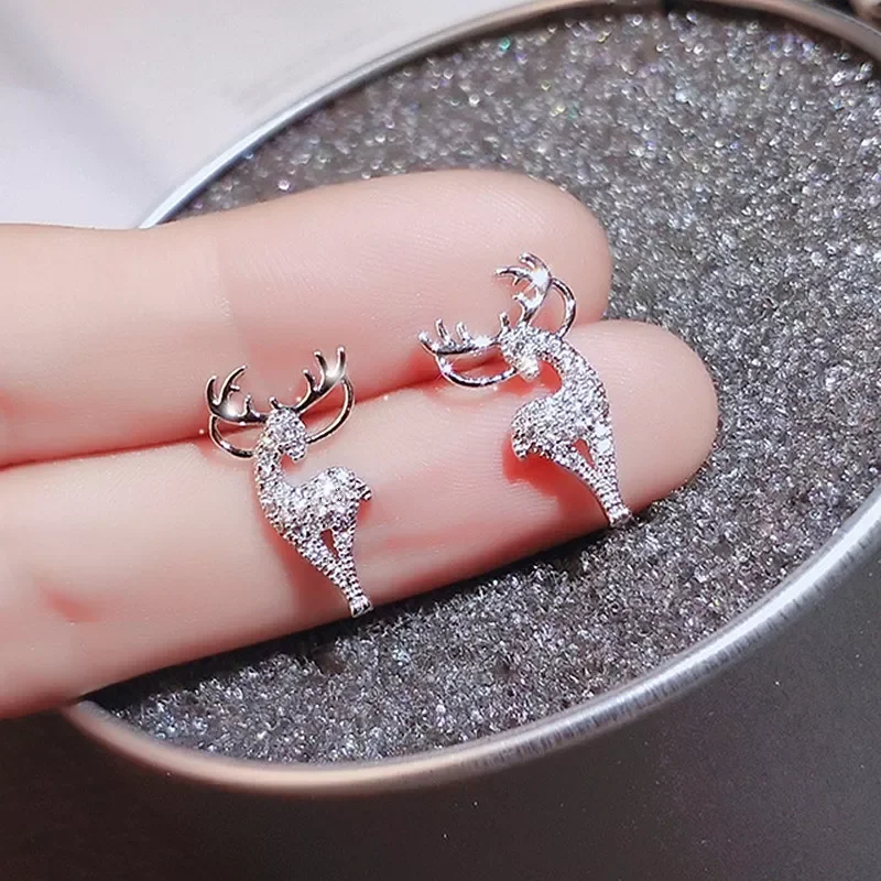 

1 Pair Cute Christmas Elk Crystal Deer Stud Earrings Christmas Ornaments Stylish Women Fashion Jewelry Gift Navidad