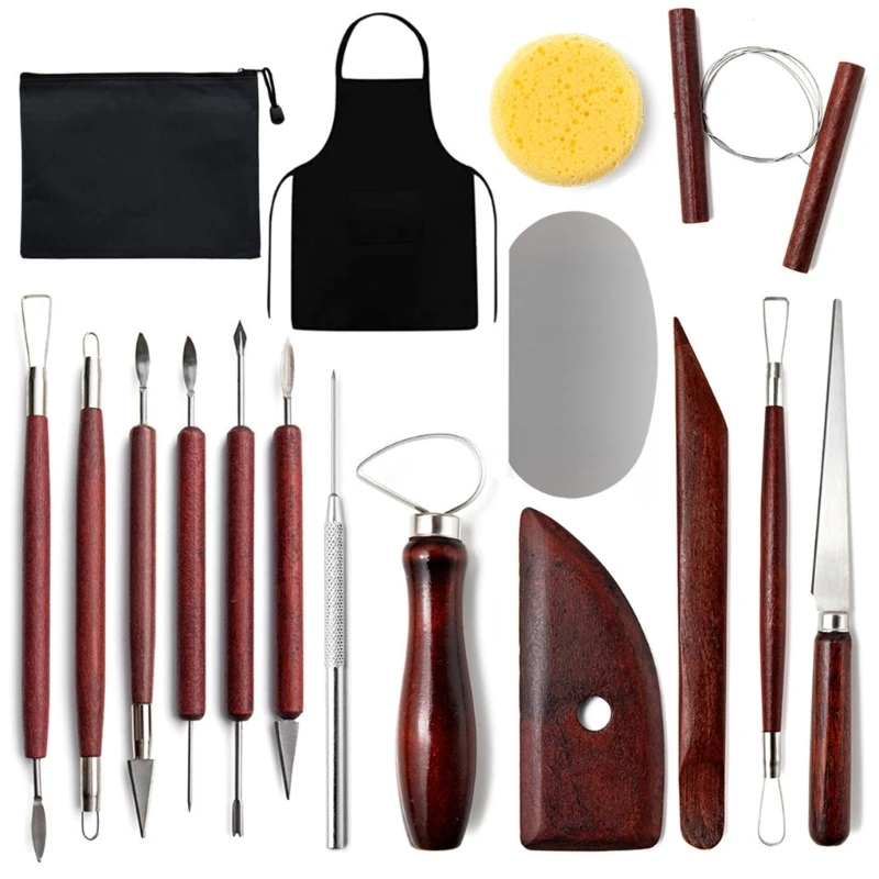 

17pcs Pottery Clay Sculpting Tools Kit Wooden Handle Double-Ended Ceramics Craft