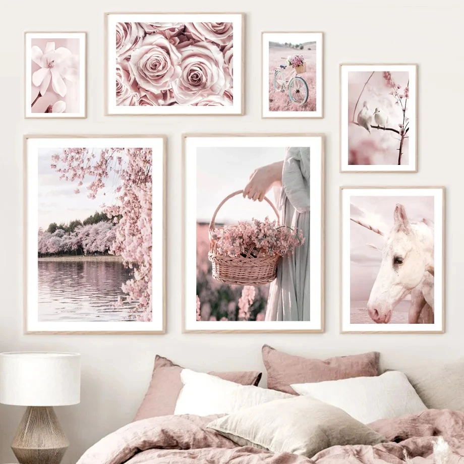 Скандинавские розовые цветы в европейском стиле оформление дивана гостиной без