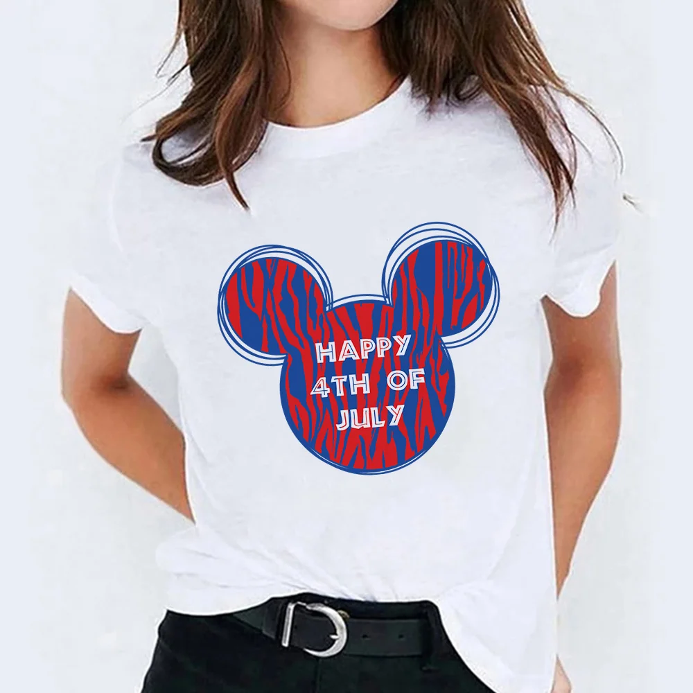 

Mickey Mouse Disney Cartoon Character Head Red And Blue Line Printing Fashion Simple Top Style High-quality Trend Single Product