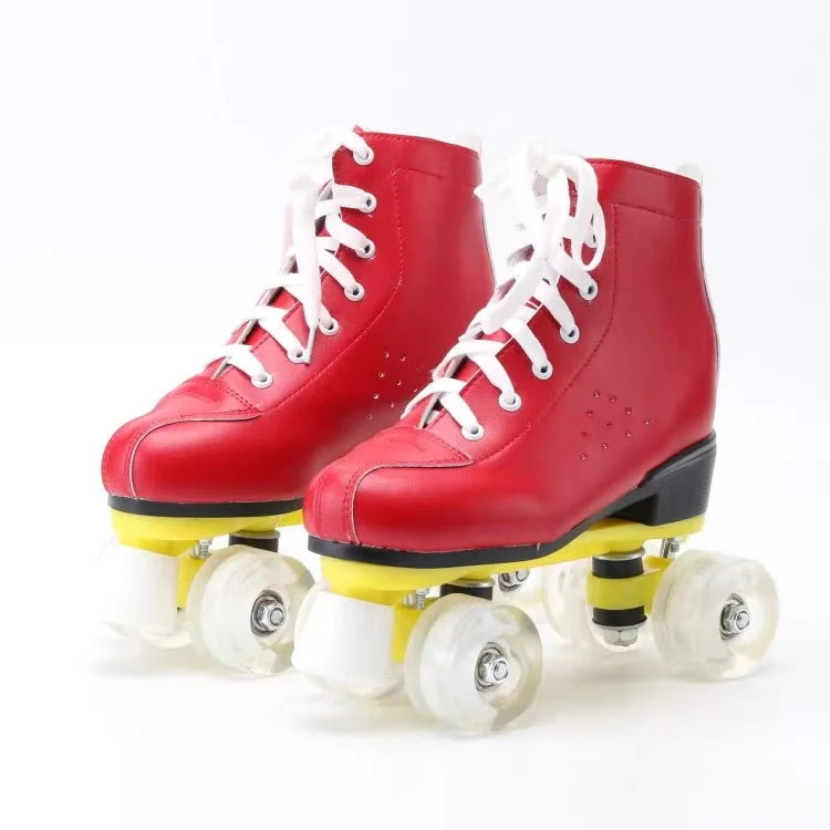 Quad Cowhide Leather Roller Skates Shoes Patins With 4 PU Wheels Sliding Inline Skating Sneakers Training Adult Men Woman
