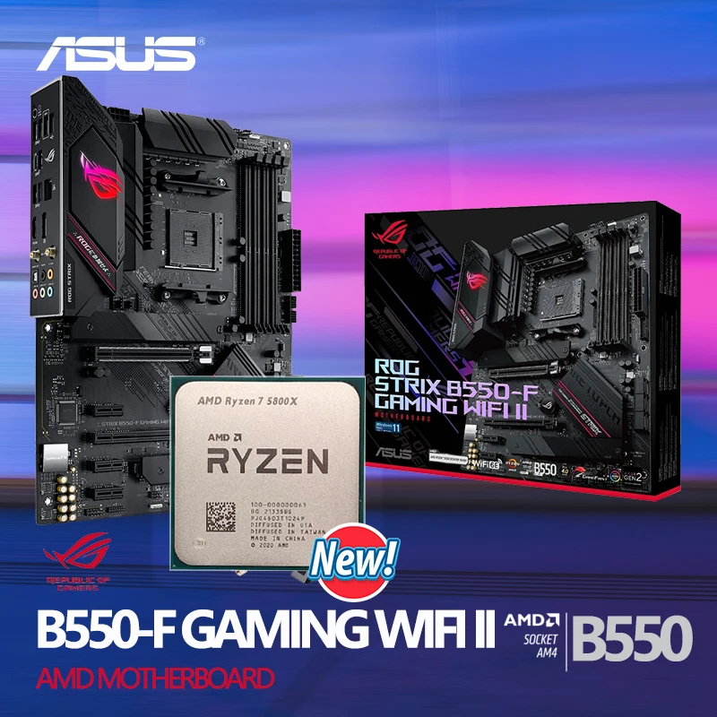 

New AMD Ryzen 7 5800X R7 5800X+ASUS ROG STRIX B550-F GAMING WIFI II AM4 ATX Motherboard Original Desktop All New But Without Fan