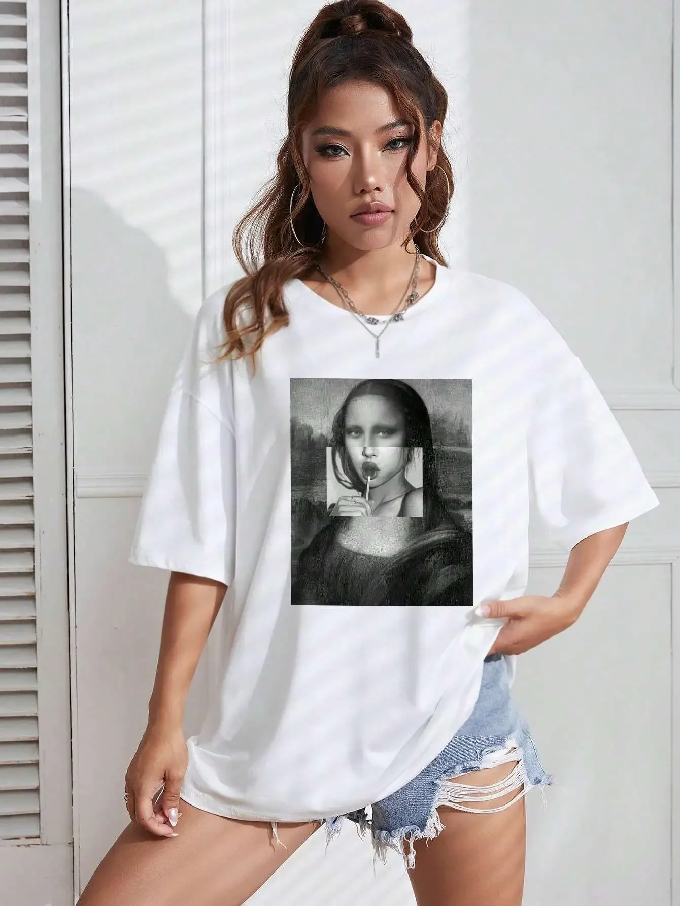Женская футбольная рубашка с принтом Моны Лизы дизайн для питьевого алкоголя