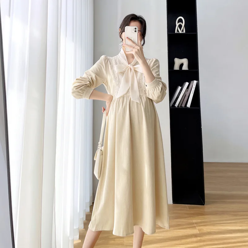 

Maternity Spring 2022 New Net Red Temperament Bow Large Medium Long Slim Maternity Dress Super Fairy