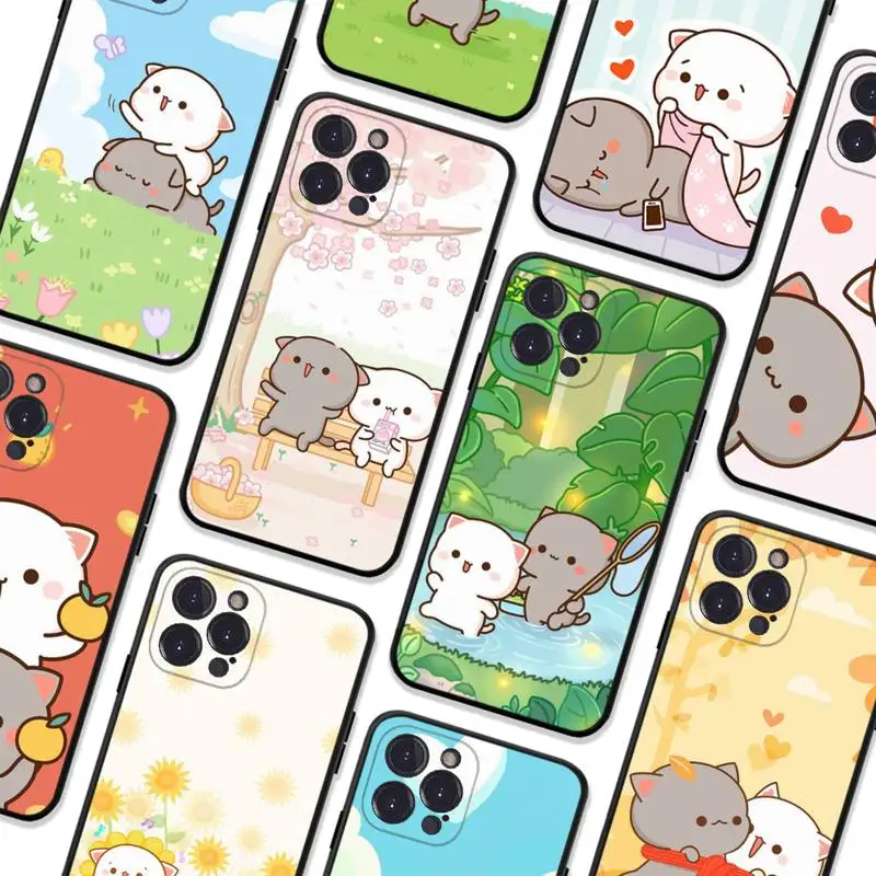 

Fun Cartoon Peach Mochi Cat Phone Case For iPhone 14 11 12 13 Mini Pro XS Max Cover 6 7 8 Plus X XR SE 2020 Funda Shell