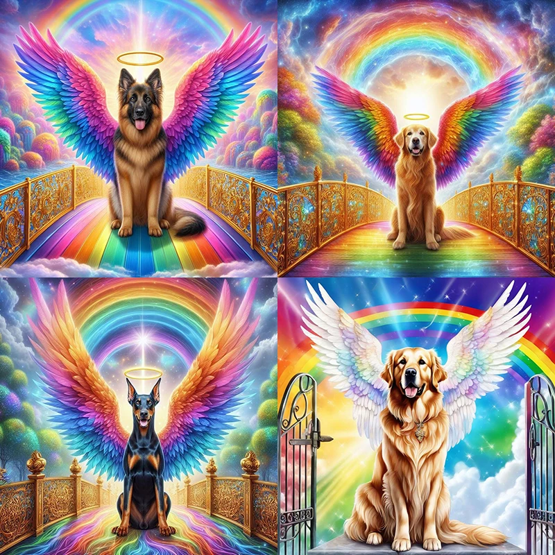 Diy 5d Алмазная Живопись Золотистый Ретривер Небесные Собаки Полная Круглая