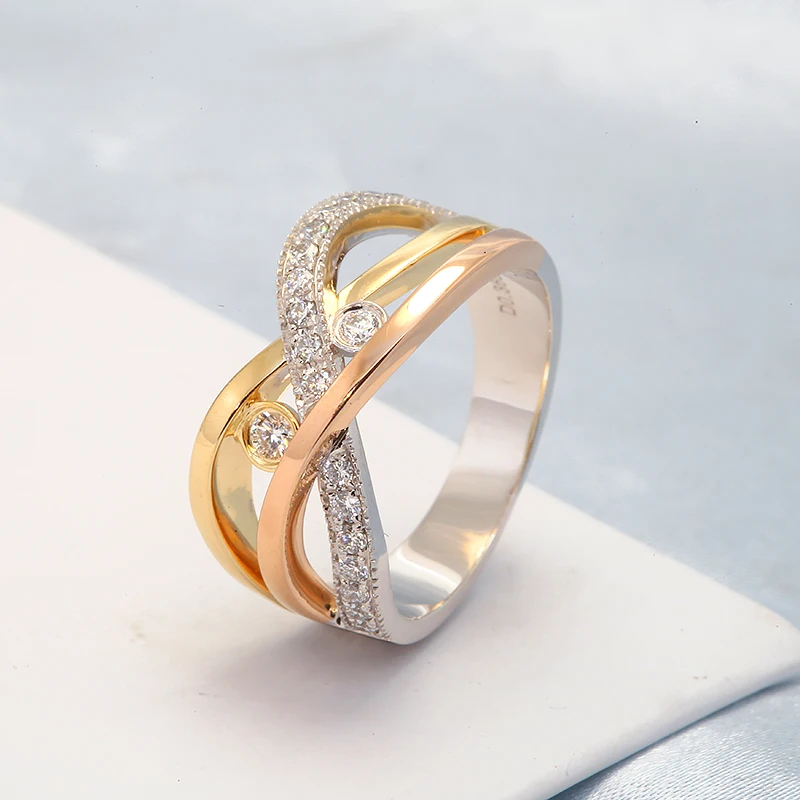 

14K Solid Three Color Gold With Small Pieces VS1 D CVD HPHT Diamond Rings for Couples Anniversary Engagement Jewelry Gift