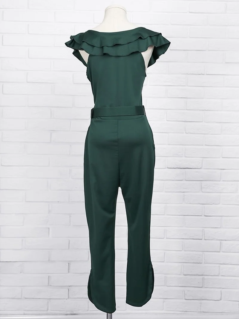 Elegant Office Lady Jumpsuits Overall Spring Summer 2021 Women Solid Colors Casual Commute Rompers Ruffles Clubwear Playsuits