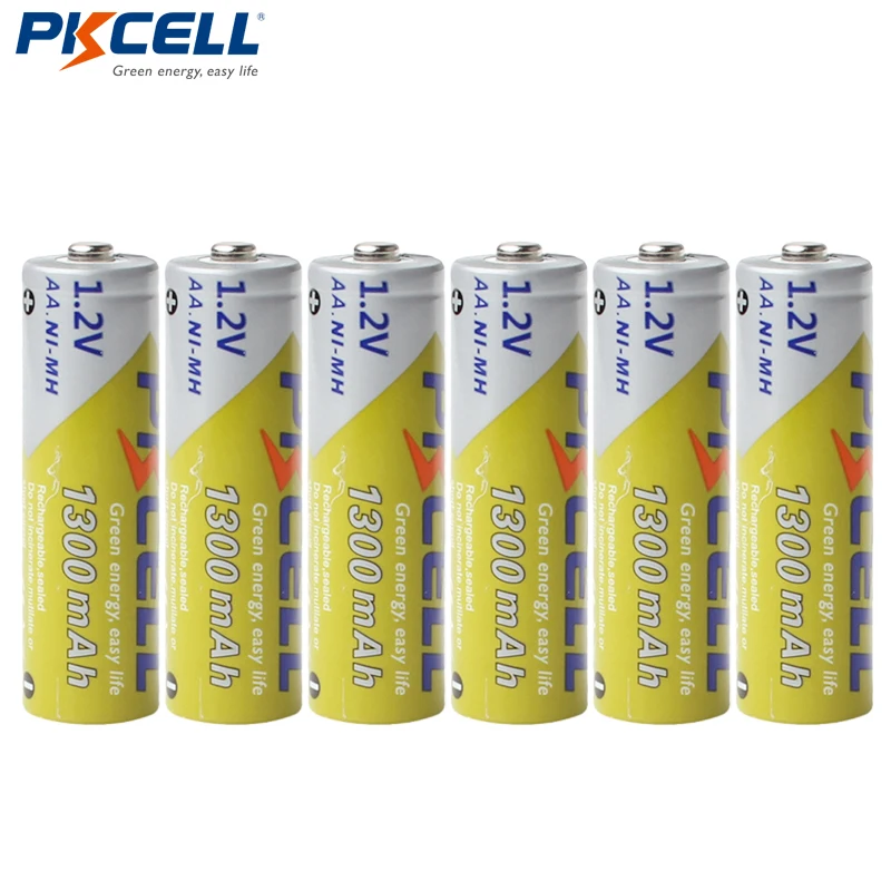 

6pcs PKCELL AA NiMH Rechargeable Battery 1300mAh 1.2V Ni-MH 2A Accumulator Battery Batteries For Flashlights