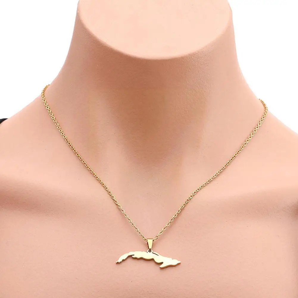 

Steel Cuba Map Flag Pendant Necklaces For Men Women Gold/steel Color Small Size Map Jewelry Anniversary Gift B5r4