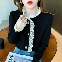 autumn and winter thickened retro lace sweater office lady top korean style bottoming 2022 new design long sleeved knitted tees