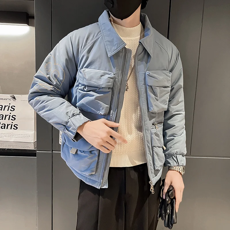 Winter Jacket Men Warm Fashion Casual Thick Pocket Jackets Mens Streetwear Korean Loose Thicken Short Coat Mens Parker M-2XL
