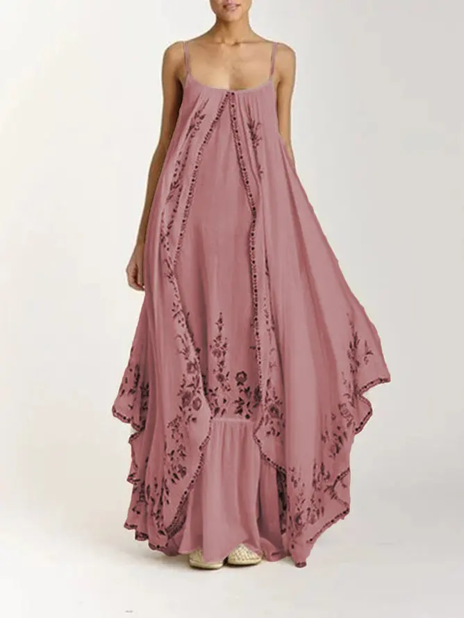 

Bohemian women chic floral print loose sundress 2023 Summer sexy backless sleeveless spaghetti strap maxi dress