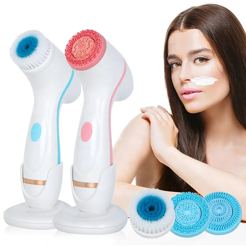 

Electric Rotating Spin Brush Facial Cleansing Brush Waterproof Face Exfoliating 3 in 1 USB Silicone Brush Hand Held 3V