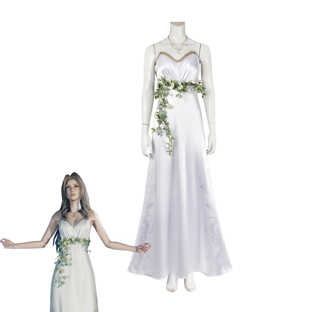 FF7 Rebirth Aerith Gainsborough Косплей Костюм Золотая тарелка Аэрит Белое платье Соло Платье