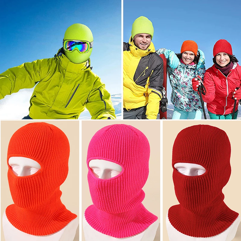 

Закрывающая все лицо Лыжная маска шапка с одним отверстием вязаные зимние теплые облегающие шапки шляпа ветрозащитные шапки для велоспорт...