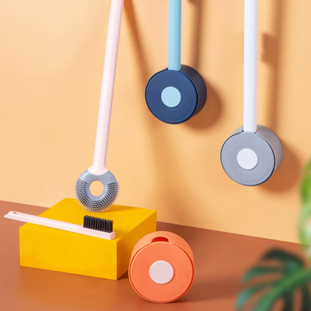 

Silicone Bristles Toilet Brush and Holder For Bathroom Storage and Organization Compact Wall Hang Cleaning Kit WC Accessories