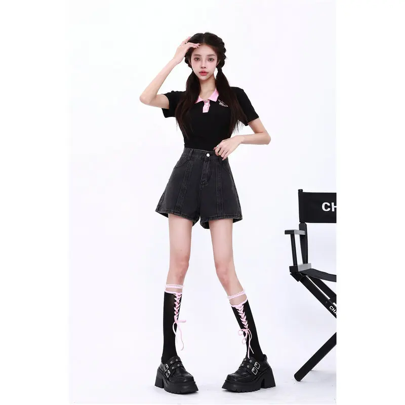 New Summer Women's Loose Slim Wide Leg Pants Beautiful High Waist Sexy Party Side Split A-line Shorts Girls' Fashion Trend Jeans
