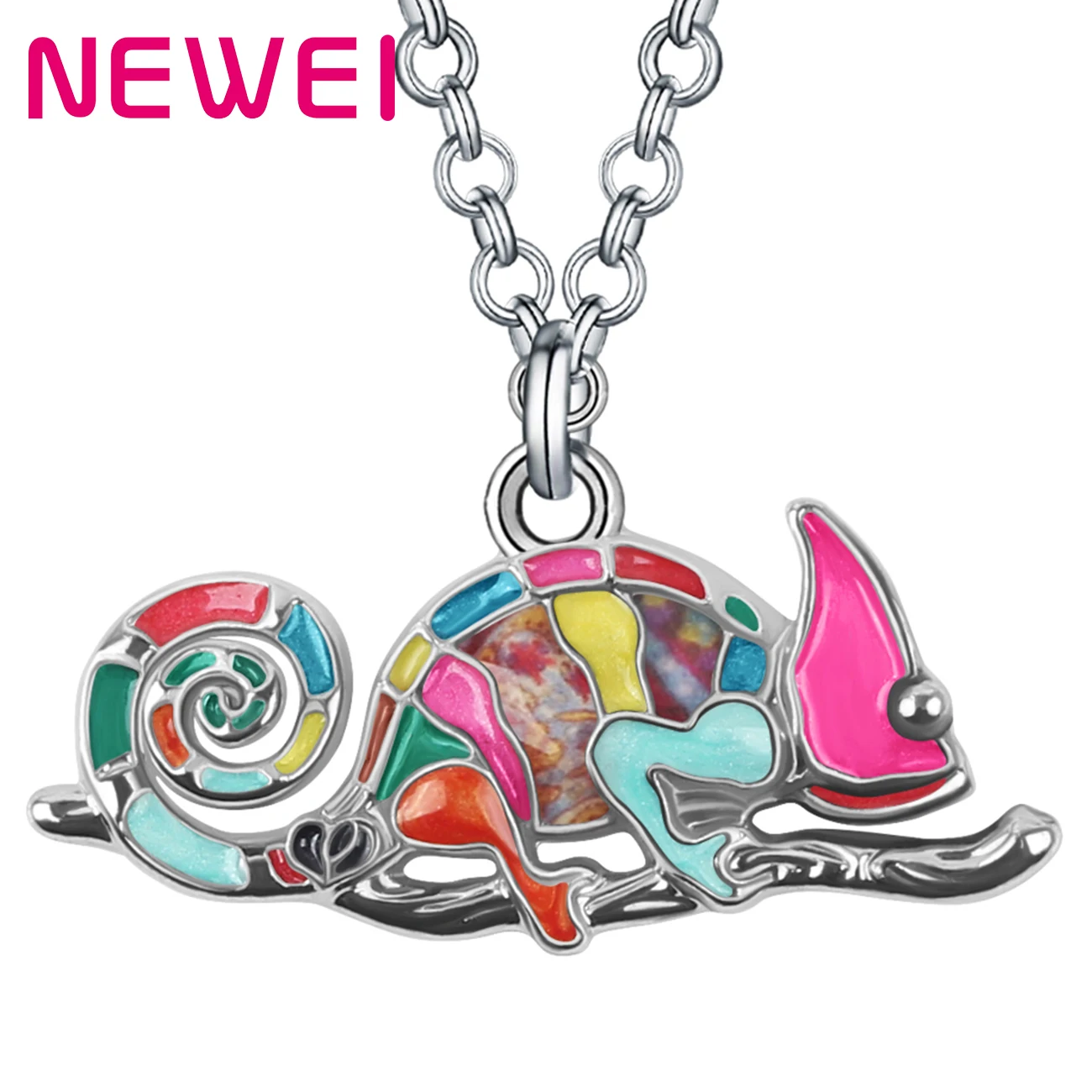 

NEWEI Enamel Alloy Metal Cute Lizard Chameleon Necklace Pendant Gifts Reptile Fashion Jewelry for Women Teens Charms Accessories