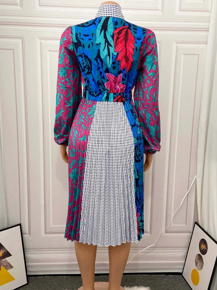 Платье женское ТРАПЕЦИЕВИДНОЕ с цветочным принтом воротником-бантом и длинными