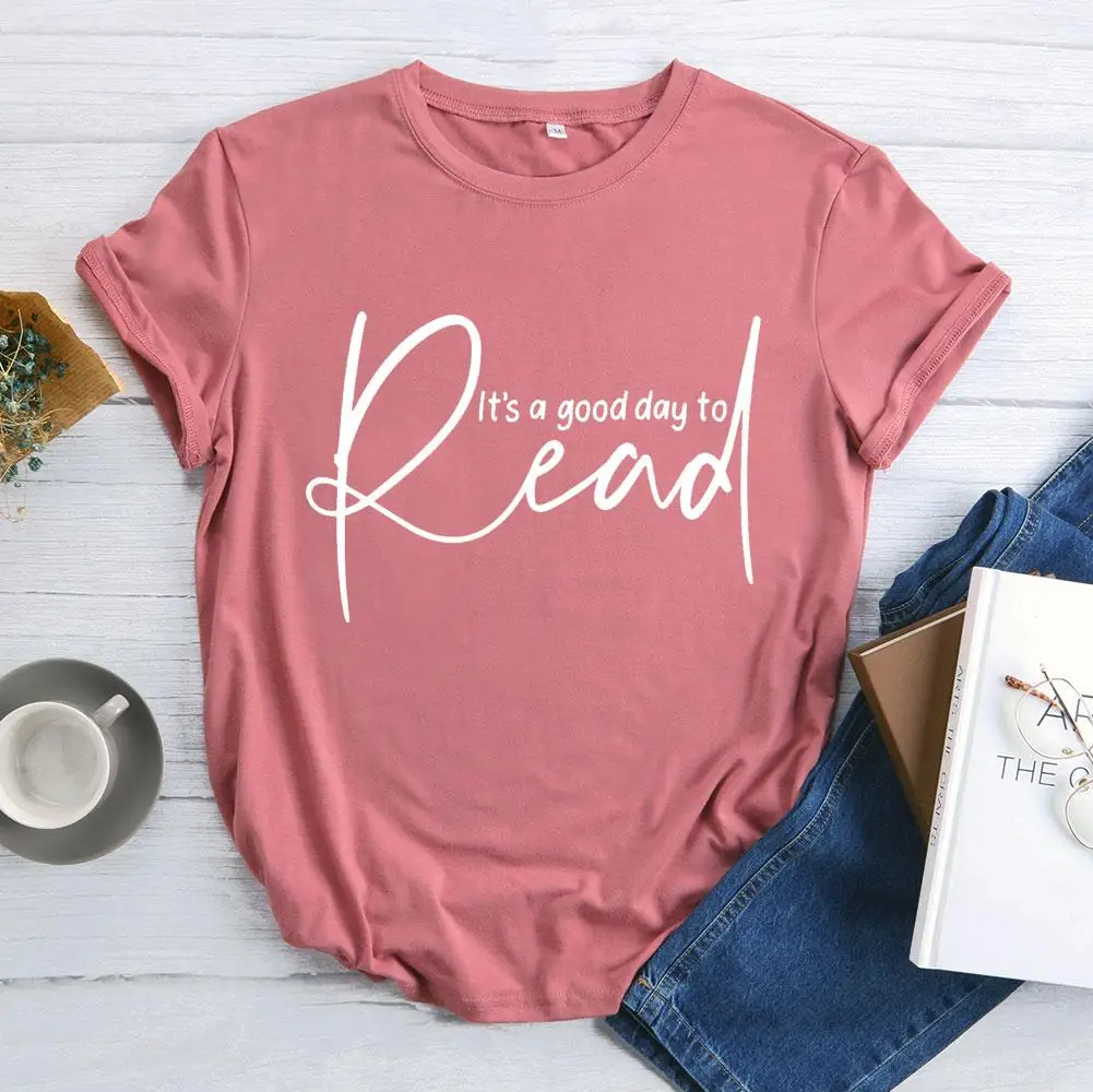 

Fashion A Good Day To Read Letters T-shirts Women Men Neutral Cotton Books Print T-shirt Daily Casual Tops S-XXXL