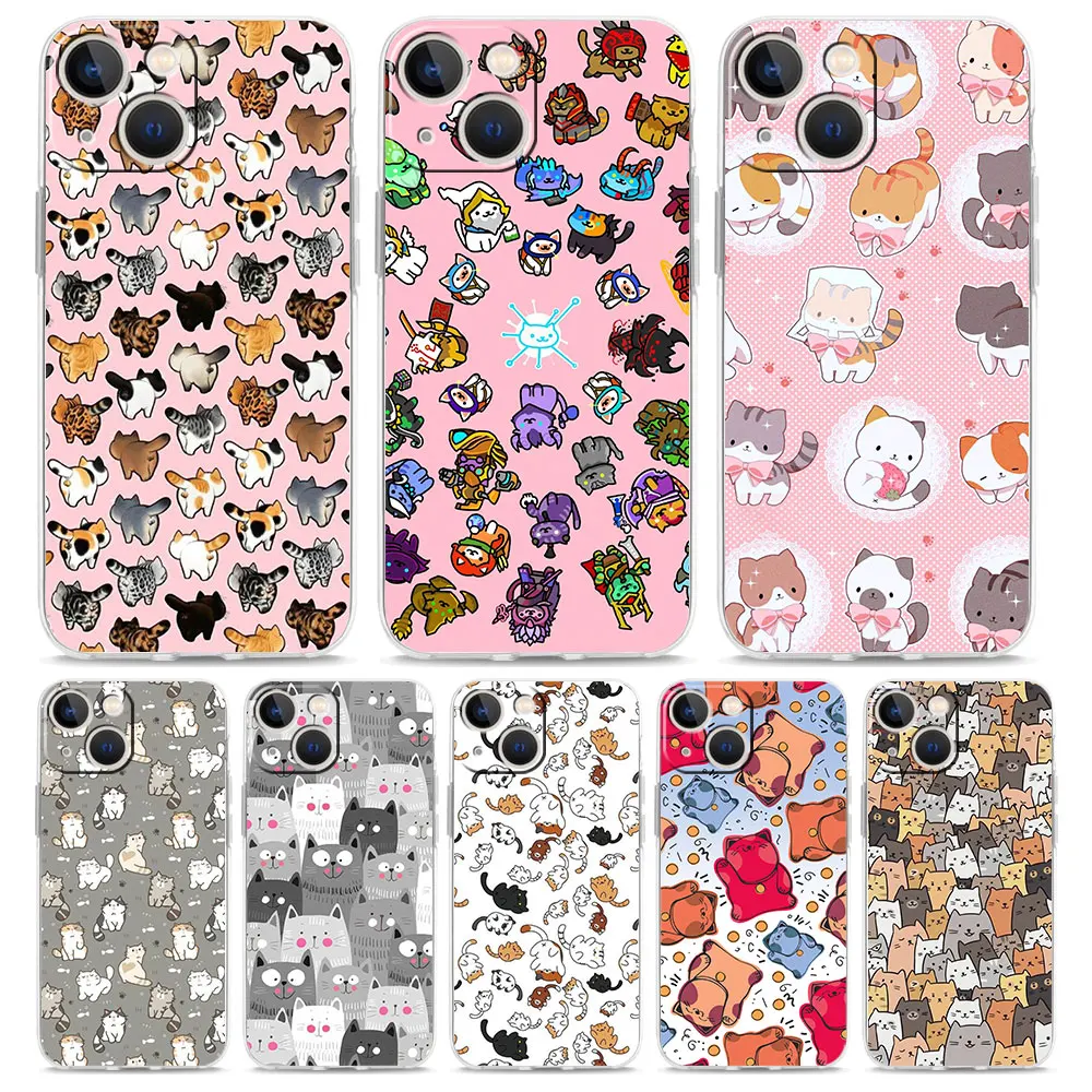 

Cute Cartoon Cat Phone Case For iPhone Apple 11 12 13 14 Pro Max XS 7 8 Plus XR X SE 2020 Cover Clear Soft Silicone Shell Coque