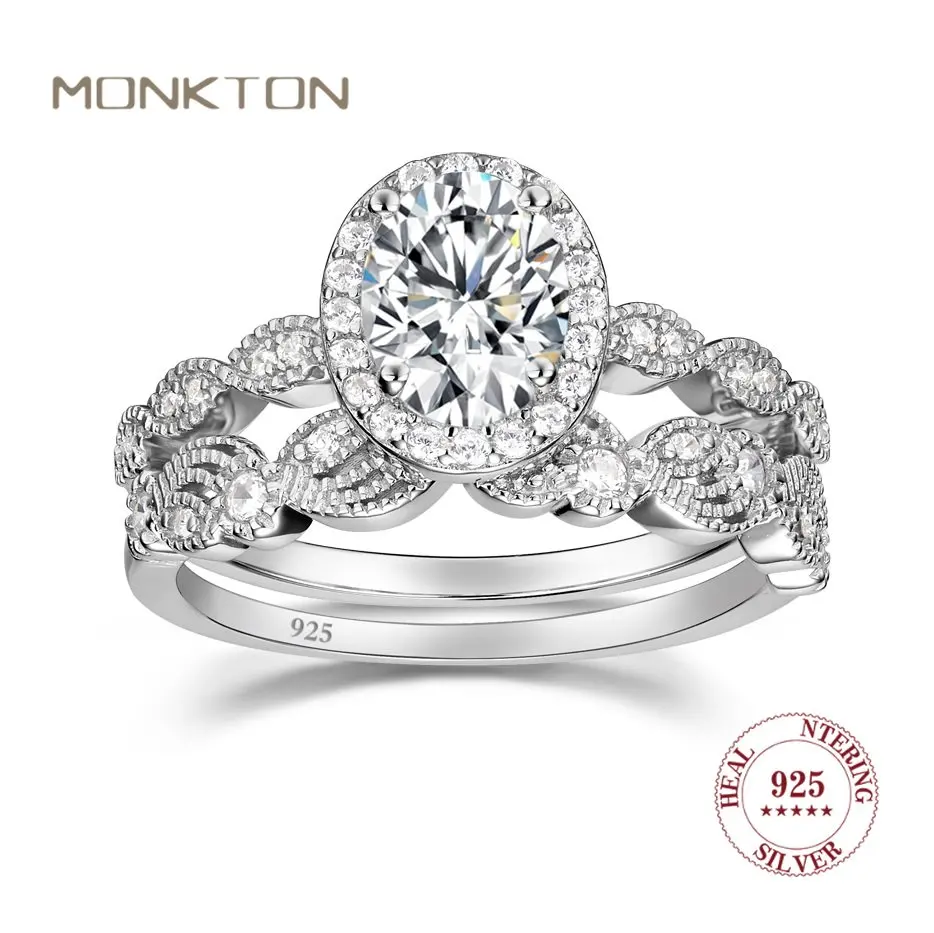 

Monkton роскошный женский белый свадебный комплект колец 925 Стерлинговое серебро ювелирные изделия обещание Любовь круглые обручальные кольца для женщин