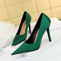 bigtree shoes sexy woman pumps black green women heels silk high heels women shoes stiletto heels10cm ladies shoes