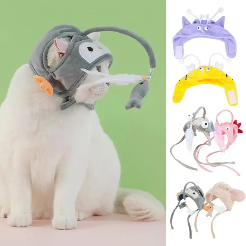 

Cat Hat Teaser Toy Pet Supplies Bite-resistant Long Pole Fish Feather Dangle Lace-up Cat Hat Cartoon Rabbit Shape Kitten