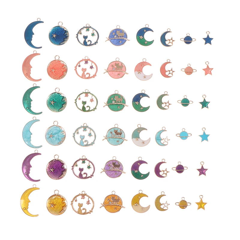 

8pcs/pack Star Moon Sky Universe Enamel Metal Charms For Earring Bracelet DIY Jewelry Making 6 Color