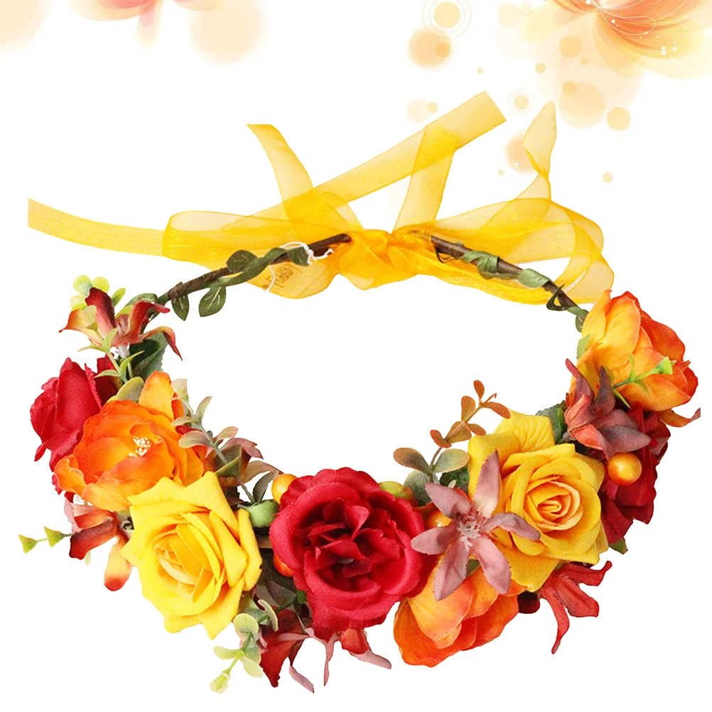 

1PC Autumn Theme Wreath Simulation Rose Garland Fashion Head Photography Headdress for Girls Brides