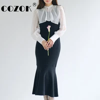 cozok japan style mermaid temperament vestidos detachable collar patchwork long sleeve knit slilm new women fashion dresses
