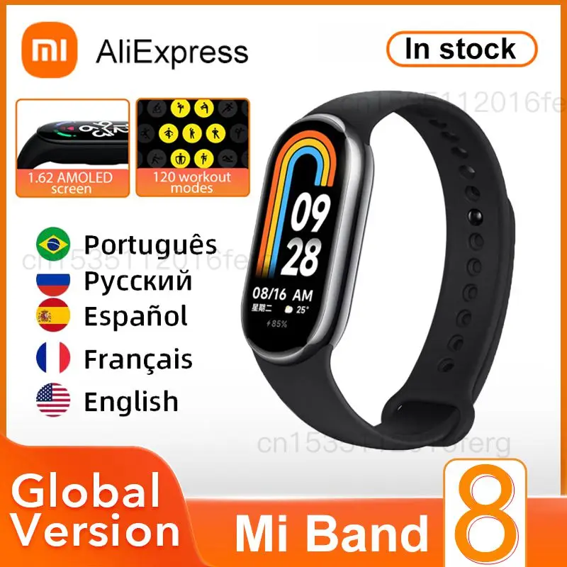 

Фитнес-браслет Xiaomi Mi Band 8 глобальная версия трекер для сна спортивный монитор водонепроницаемые часы с измерением уровня кислорода в крови и пульса фитнес-анализ