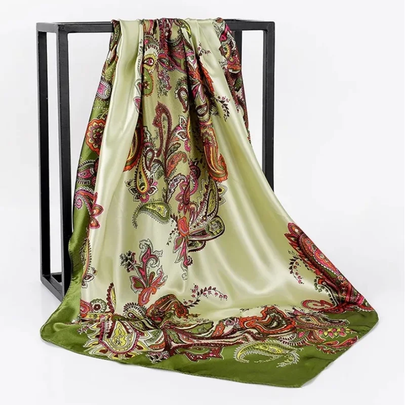 

90X90CM Silk Scarves Fashion Print Square Shawls 2022 Sunscreen Kerchief Four Seasons Luxury Bandannas Popular Colour Headcloth