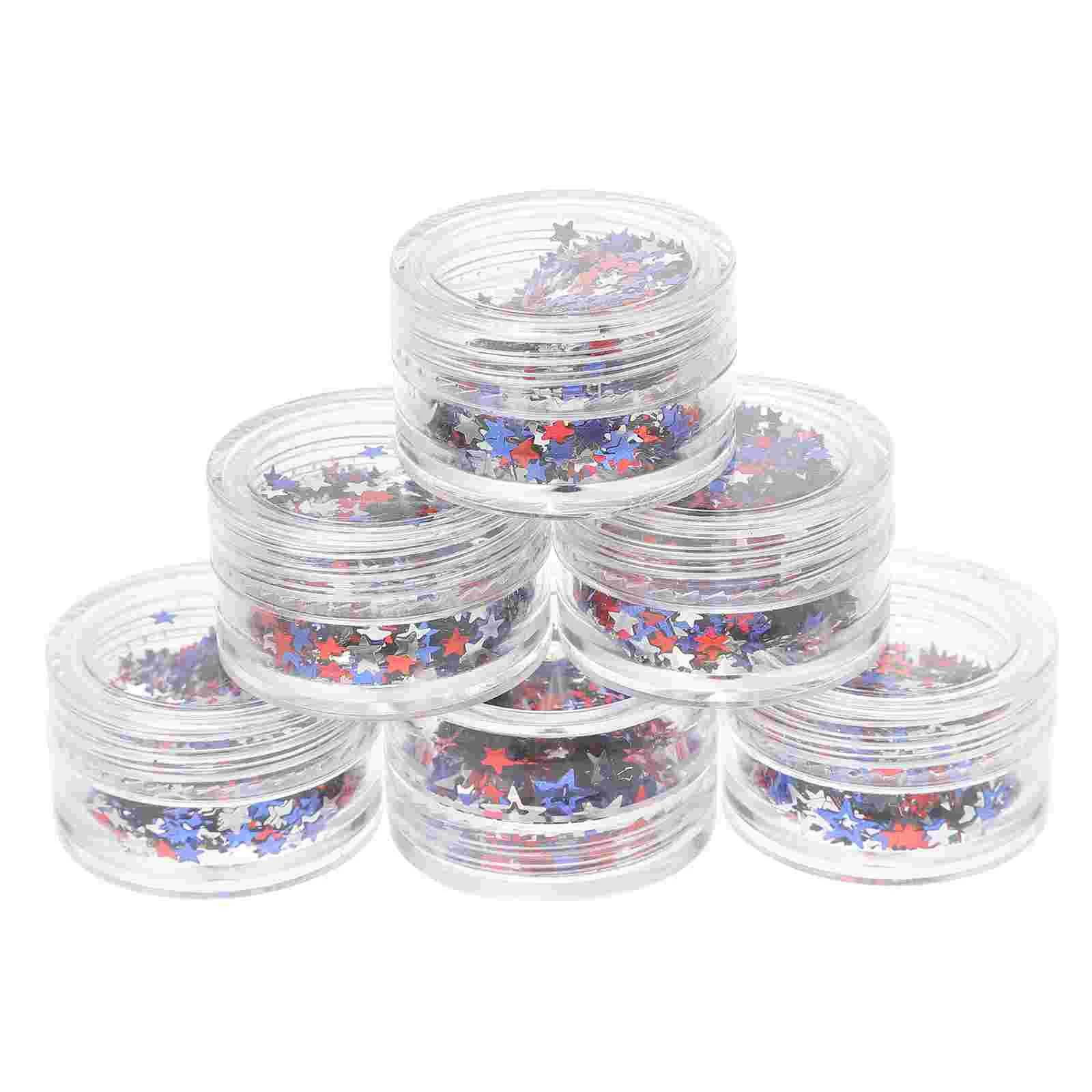

6 Boxes Star Glitter Independence Day Sparkly Patriotic Nail Glitter Manicure Ornament Nail Supplies
