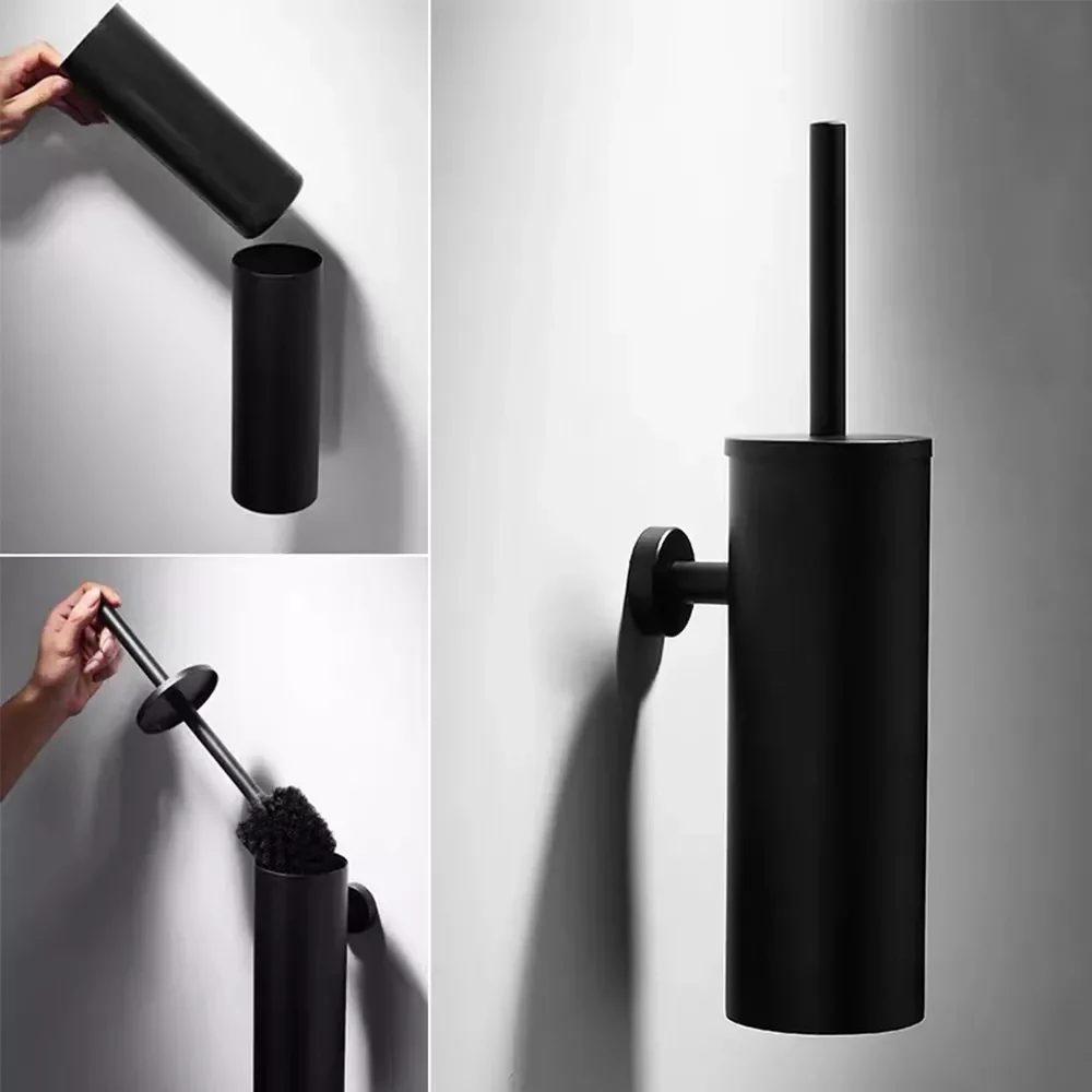 

Fashion Toilet Cleaning Brush Holder Sets Wall Mount Stainless Steel Bathroom Accessories WC Hardware, Black Chrome