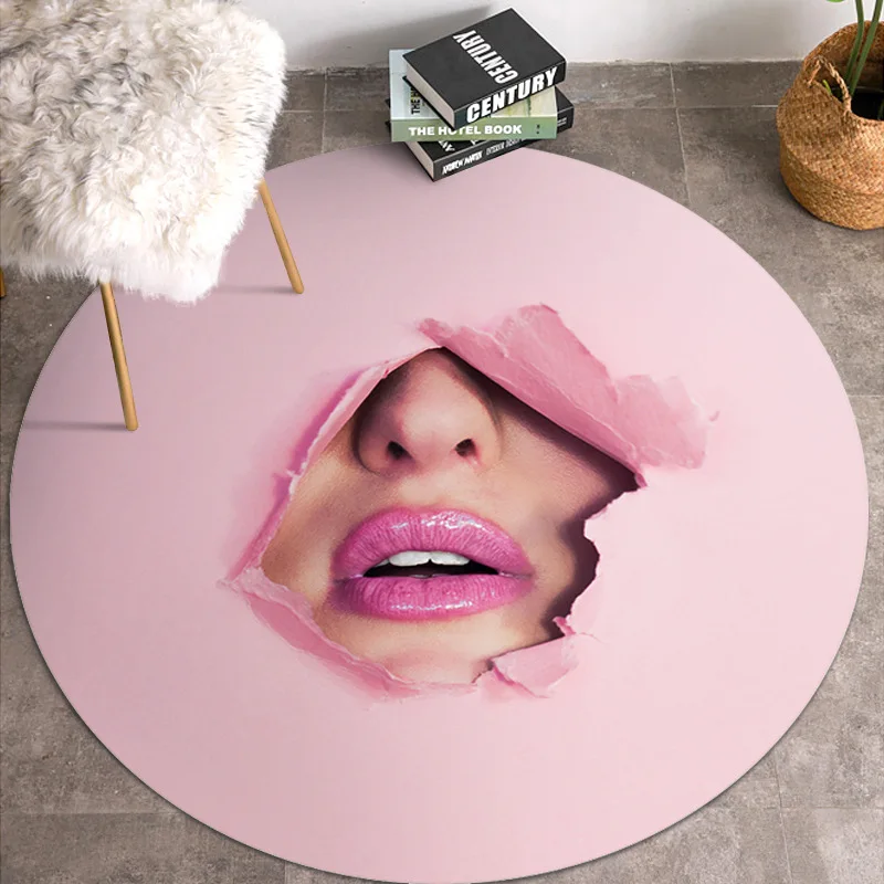 

Round Carpet Creative Funny Woman Face Printed Area Rugs Home Living Room Decoration Bedroom Children Carpets Anti-slip Bath Mat