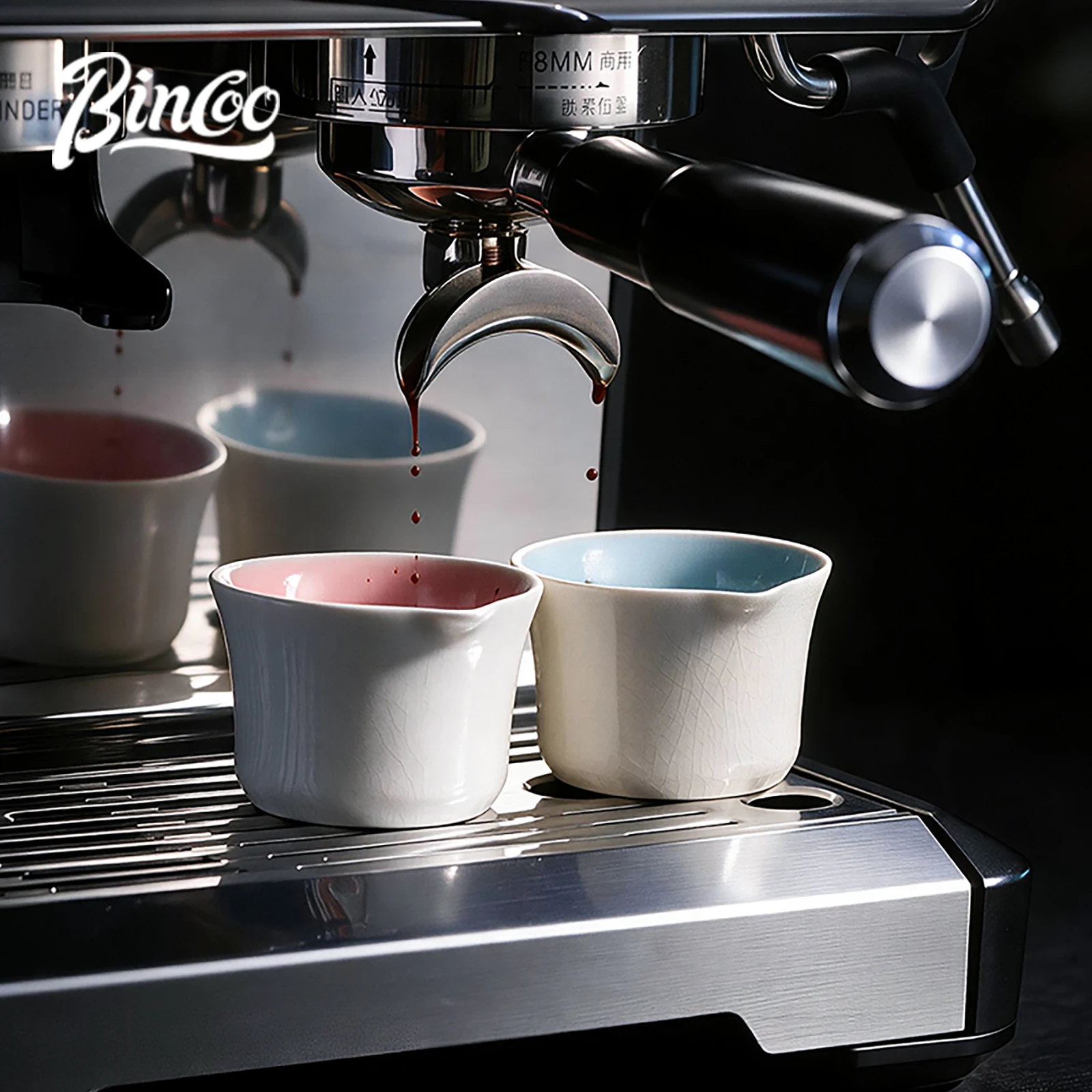 Фото Керамическая чашка для эспрессо Bincoo Ice Crackle, 90 мл – емкость для капельного кофе, мерная чашка в унциях, мини-кружка для молока и сливок. №5