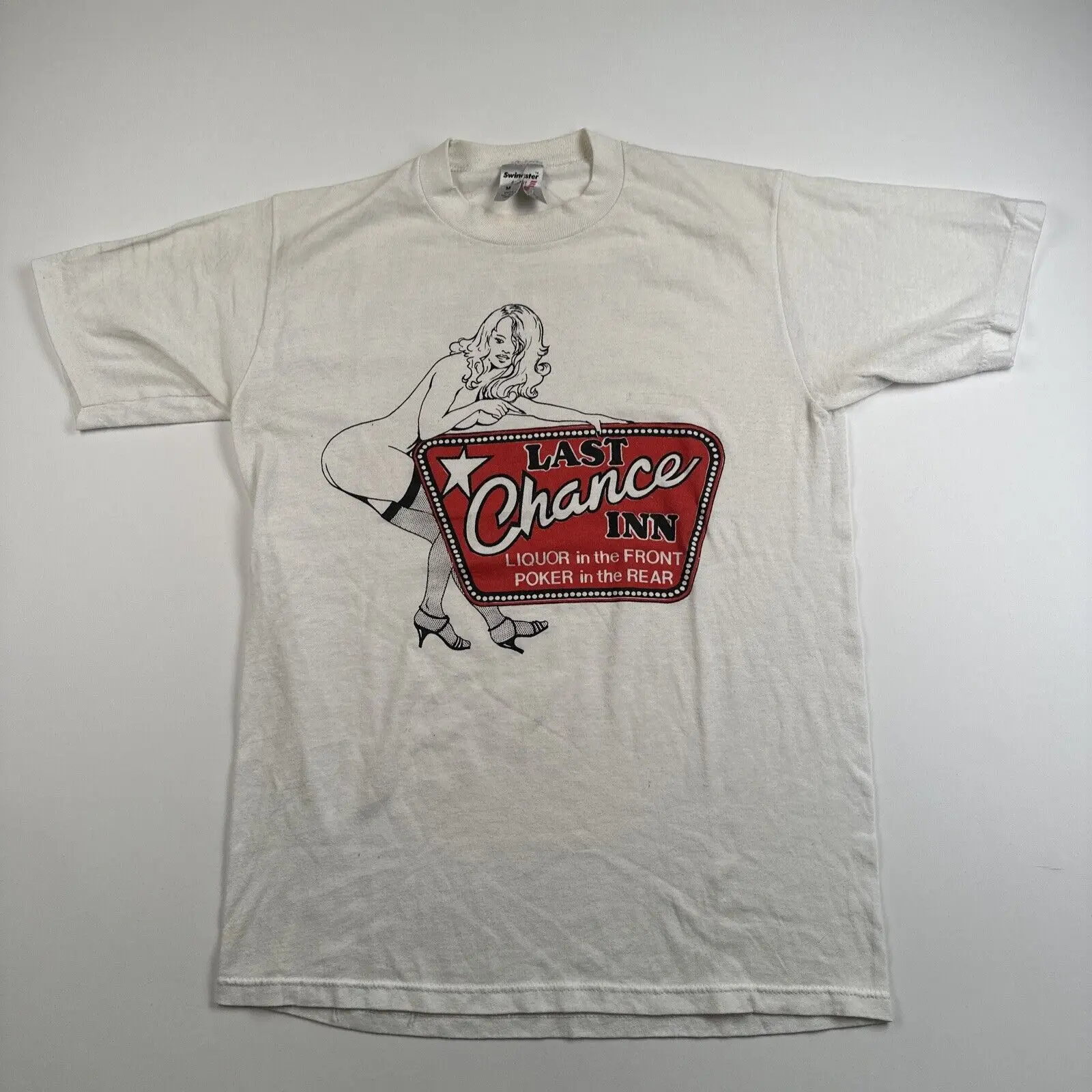 Винтажная футболка 80S Last Chance Inn средний барочный клуб Байкерская модель ликера