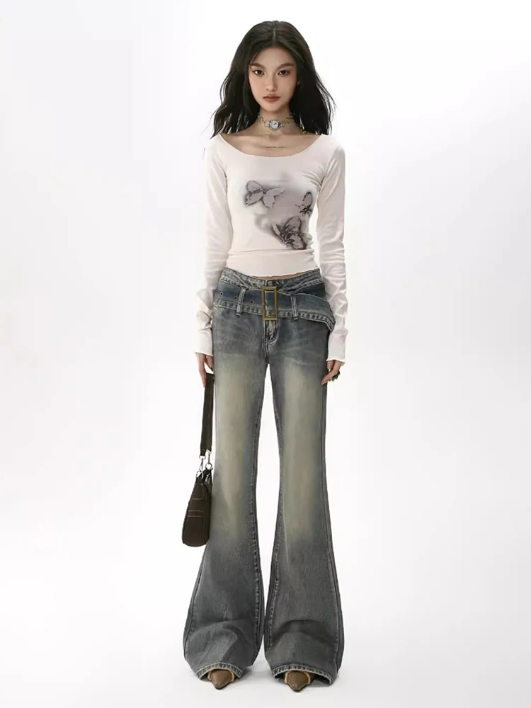 Футболка RORORIRI 90-х в стиле ретро с принтом бабочки длинными рукавами Женская