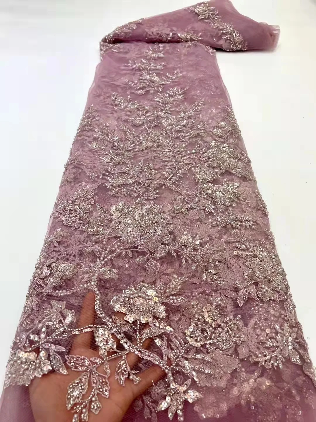 

Peach Sequins Lace Fabric Nigerian French Net Mesh Lace With Beads High Quality African Lace Fabric Elegant Dress For Party