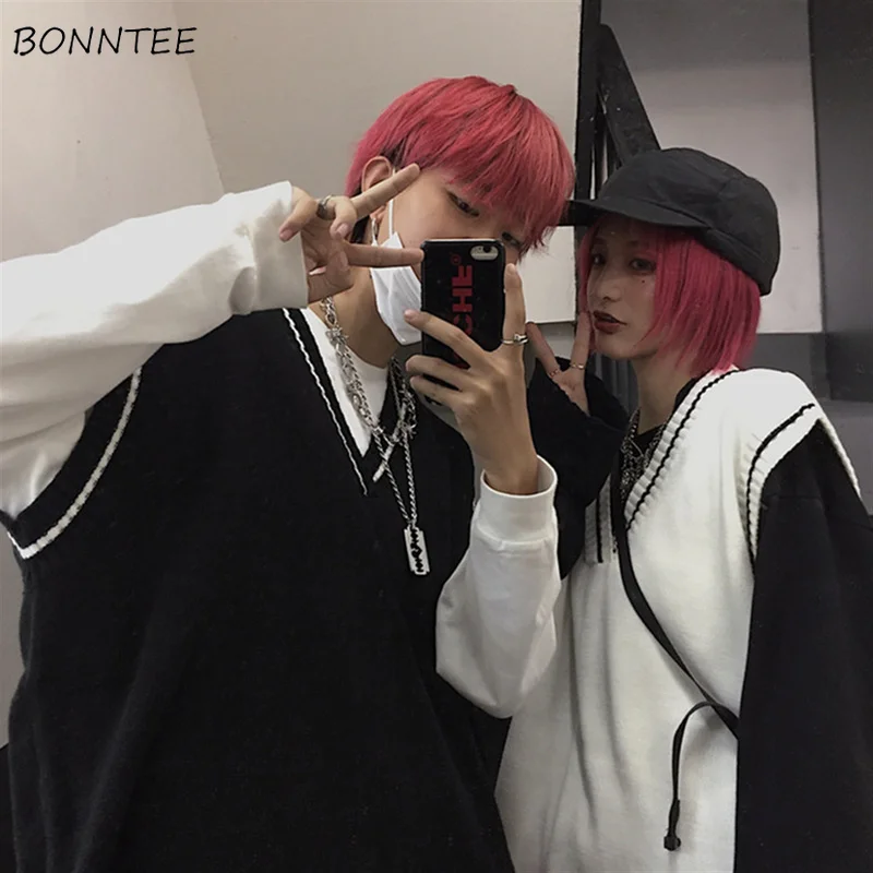 

Sweater Vest Women Loose Couple Streetwear V-neck Ins All-match Harajuku Knitting Jumpers Unisex Trendy Autumn Vintage Elegant