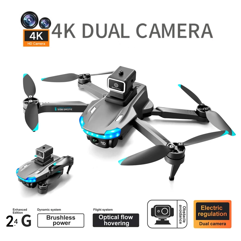 

2023 Mini Drone Camera 4K Dual HD Obstacle Avoidance Optical Flow Positioning Brushless RC Dron Foldable Quadcopter Toys Drones